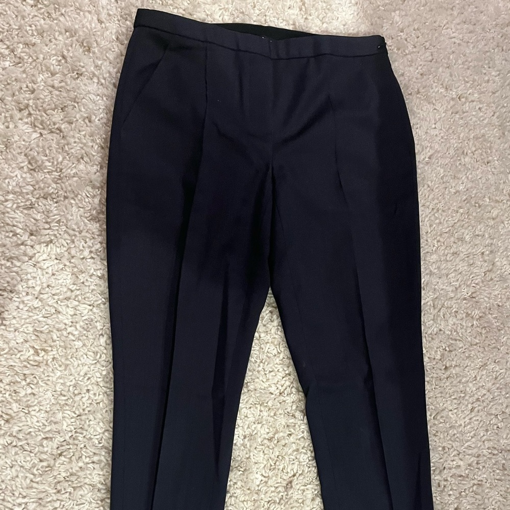 Elie Tahari Womens Slim Pants Size 2 Navy Flat Front Tapered Leg & Seam Side Zip